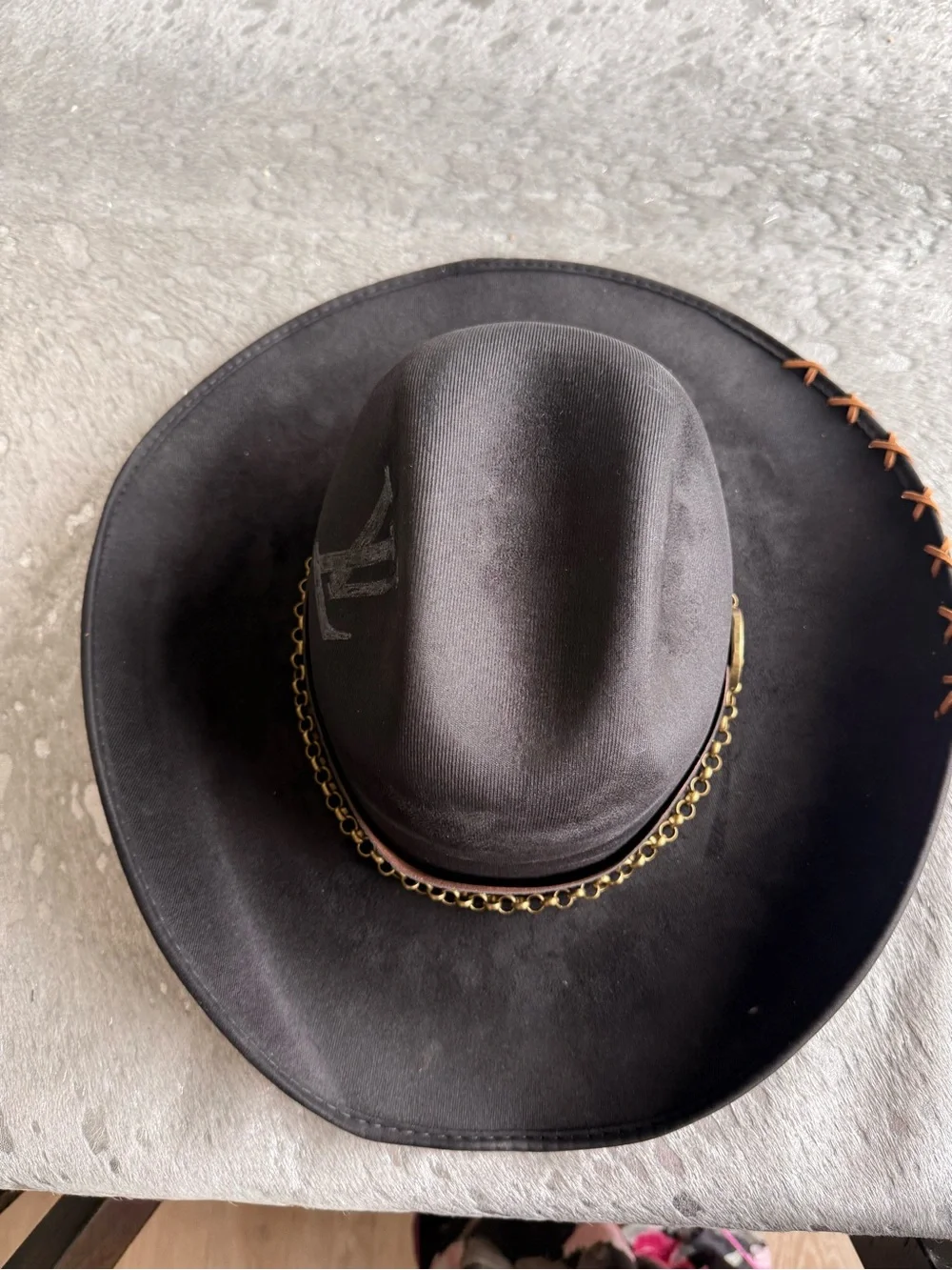Louis Vuitton Black Western Hat with Gold Chain